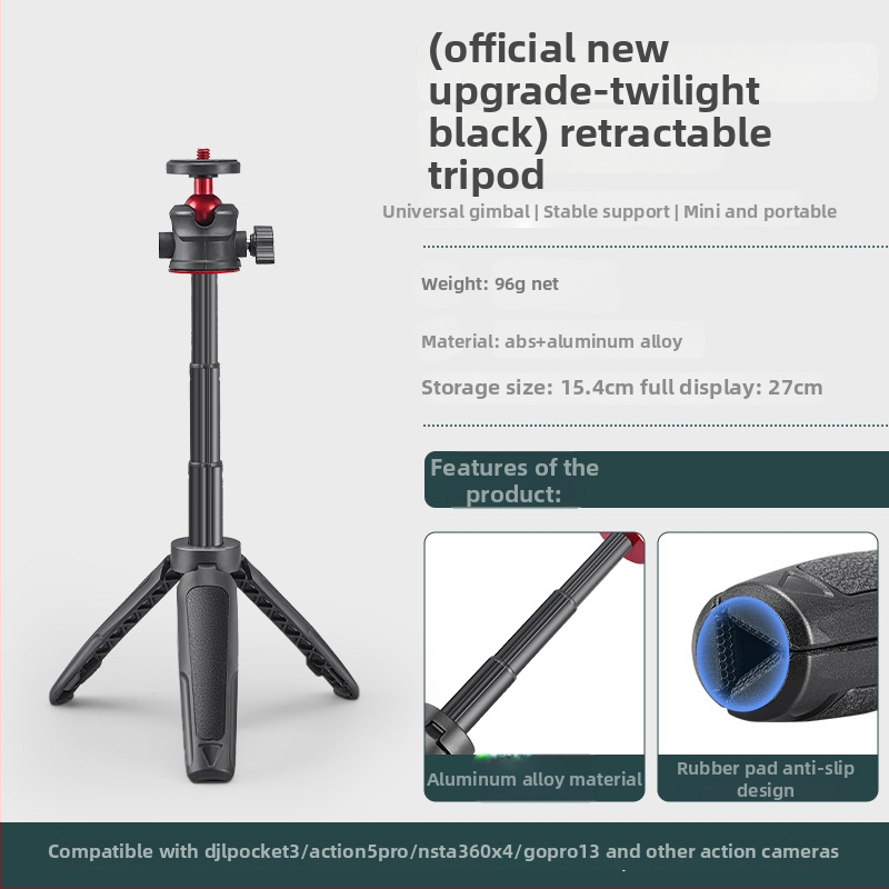 Pocket 3 Rozťahovací mini statív – 3-dielny teleskopický ručný selfie statív pre DJI Action 5 Pro/4/3, ABS+kov, guľová hlava, nosnosť 2–5 kg