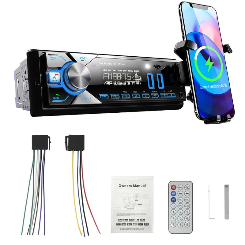 Autóba készülékbe való MP3 lejátszó Bluetooth-kal és FM rádióval, USB/SD-kártya, 260000 színű kijelző, 12V DC interfész