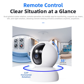 Iekšējā WiFi novērošanas kamera mājai, PTZ horizontāli 355°, vertikāli 90°, griešanās ātrums 355°/s, 5V DC, ABS korpuss