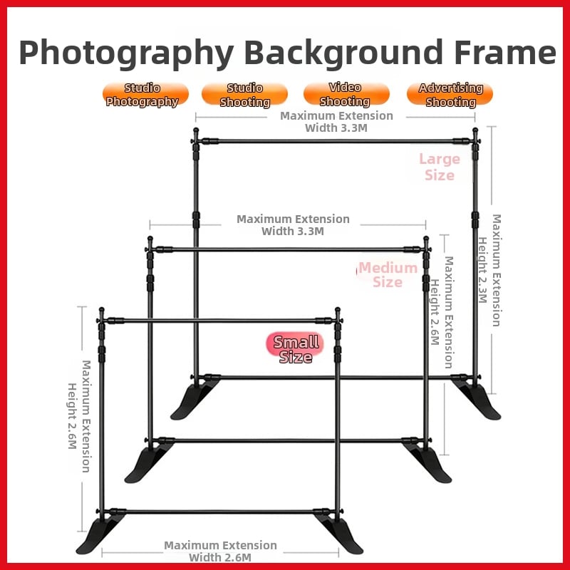 Suport de fundal din aliaj de aluminiu pentru fotografii live – extensibil, 3 secțiuni, sarcină 6–10 kg, înălțime 3,3 m