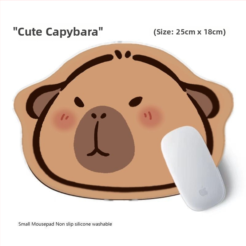 Mala gumena podloga za miš s protukliznim slojem, crtani dizajn kapibare, japanski minimalisticki stil radnog stola