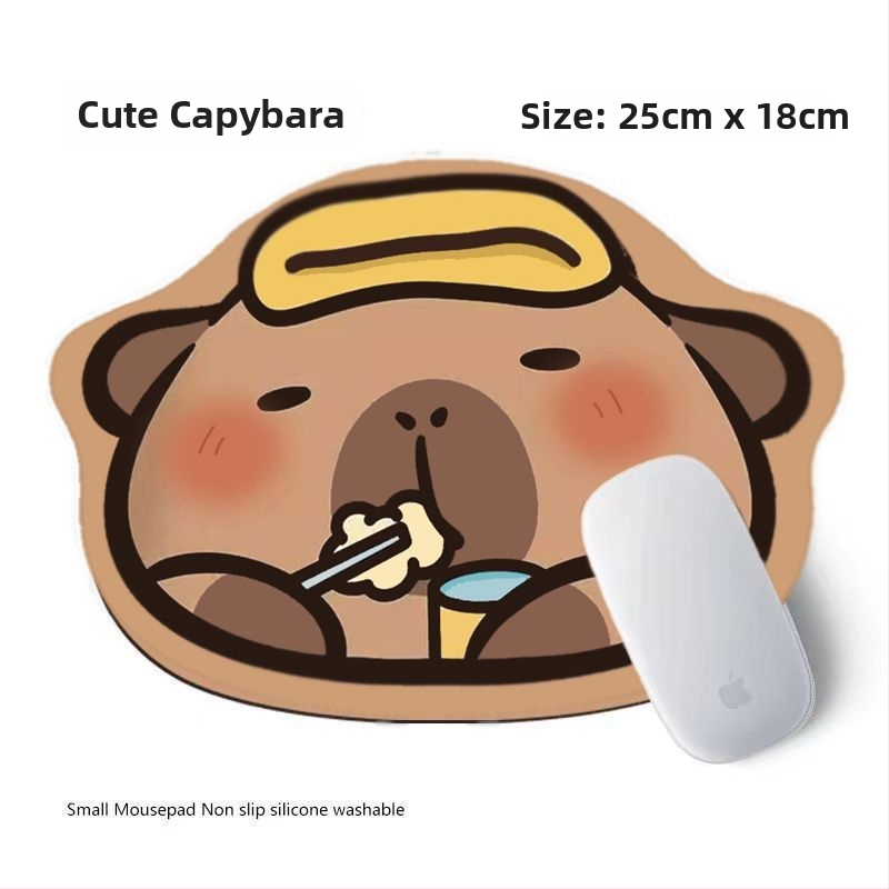 Mala gumena podloga za miš s protukliznim slojem, crtani dizajn kapibare, japanski minimalisticki stil radnog stola