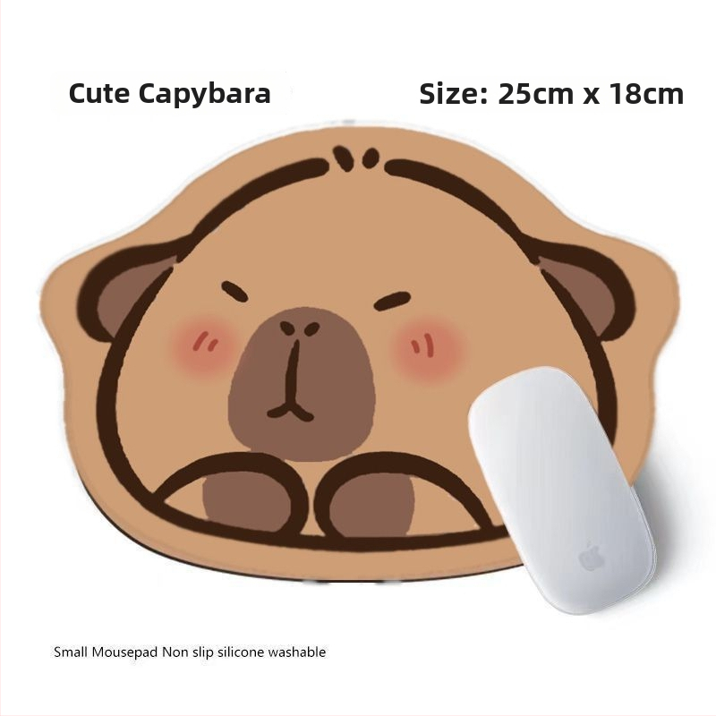 Mala gumena podloga za miš s protukliznim slojem, crtani dizajn kapibare, japanski minimalisticki stil radnog stola