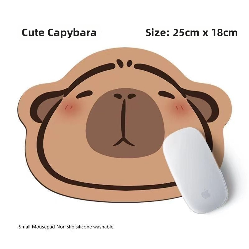 Mala gumena podloga za miš s protukliznim slojem, crtani dizajn kapibare, japanski minimalisticki stil radnog stola