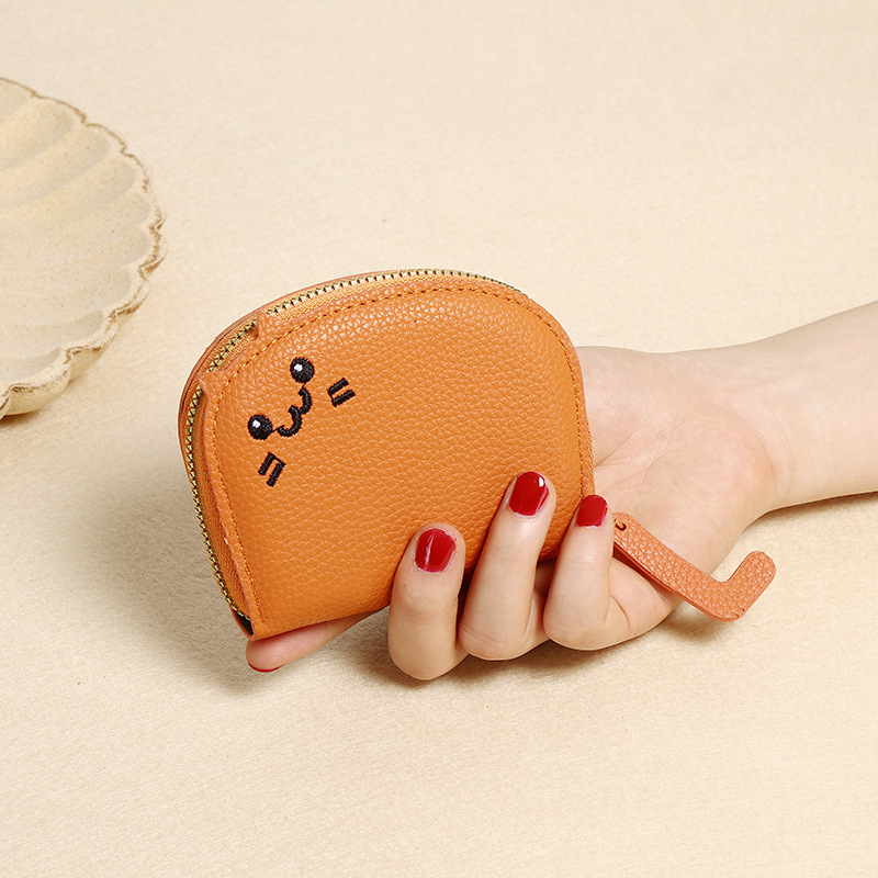 Senlina Leather Калъф за карти с котешки принт - PU портфейл за 1 сгъвка, животински модел, подплата от полиестер, издръжлив джоб за карти