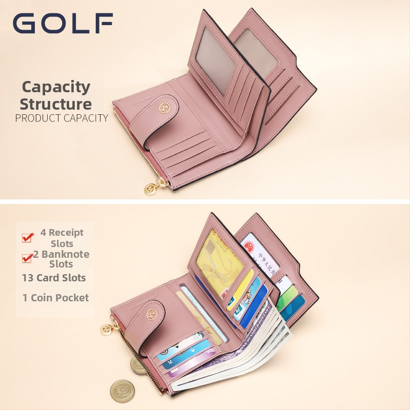 GOLF дамски портфейл за карти с монетник, PVC, урбан минималистичен стил, принт с букви, голям капацитет, пролет 2024