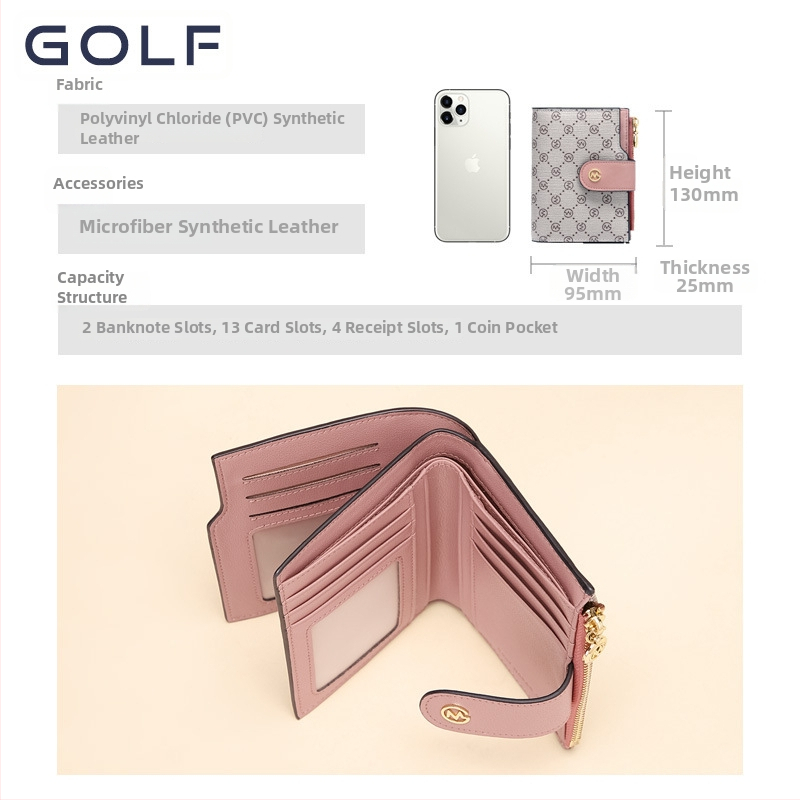 GOLF дамски портфейл за карти с монетник, PVC, урбан минималистичен стил, принт с букви, голям капацитет, пролет 2024