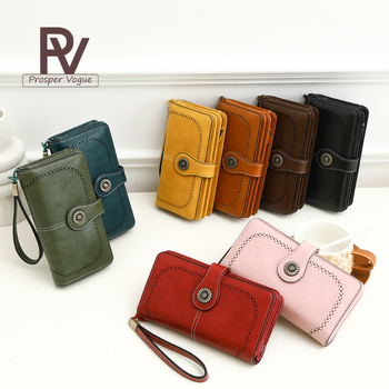 Женски RFID портфейл от PU кожа — монетник, отделение за карти, водоустойчив, износоустойчив, голям капацитет, клач