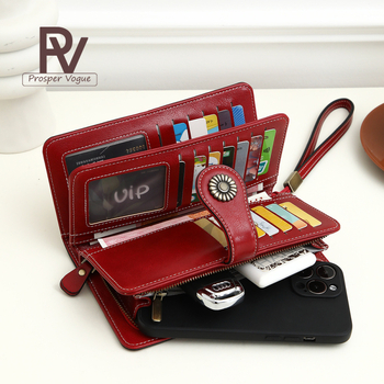 Женски RFID портфейл от PU кожа — монетник, отделение за карти, водоустойчив, износоустойчив, голям капацитет, клач