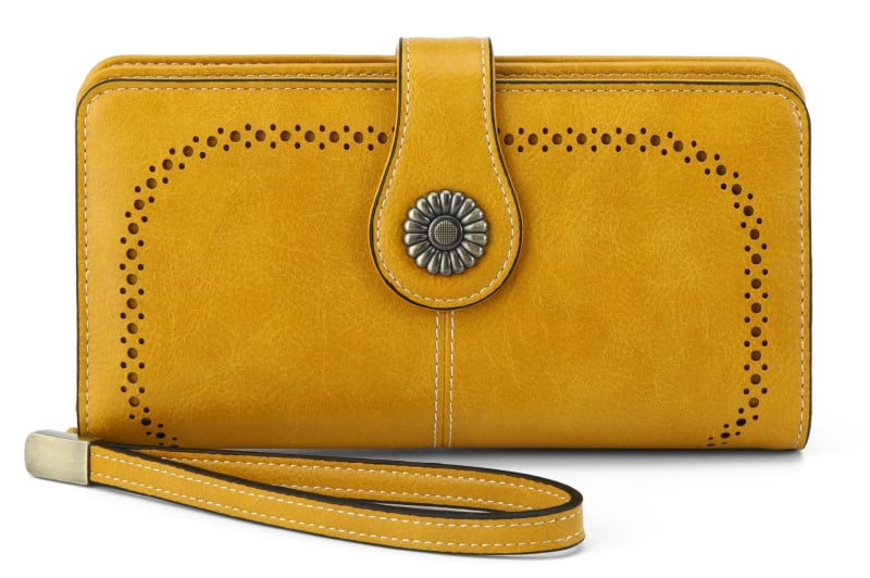 Женски RFID портфейл от PU кожа — монетник, отделение за карти, водоустойчив, износоустойчив, голям капацитет, клач