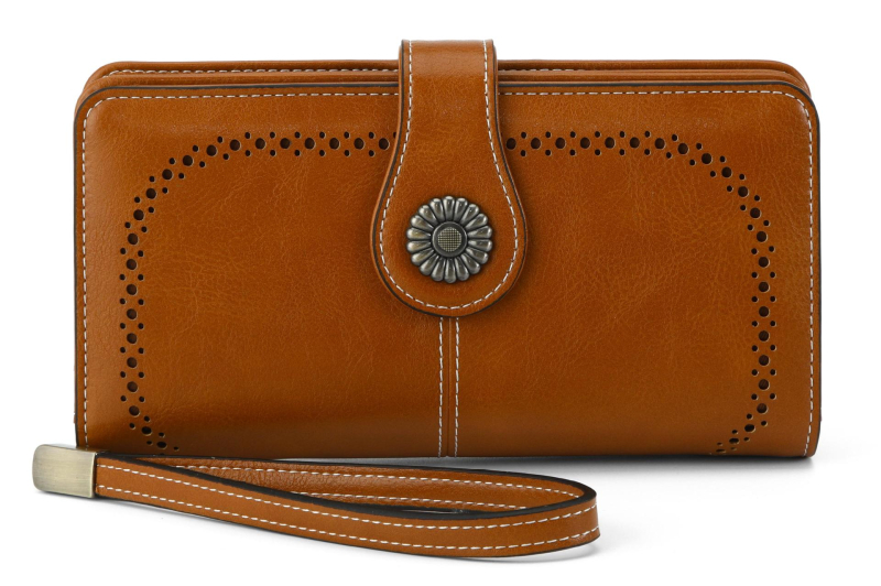 Женски RFID портфейл от PU кожа — монетник, отделение за карти, водоустойчив, износоустойчив, голям капацитет, клач