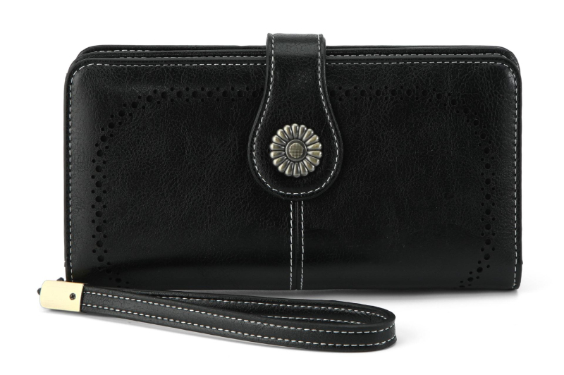 Женски RFID портфейл от PU кожа — монетник, отделение за карти, водоустойчив, износоустойчив, голям капацитет, клач