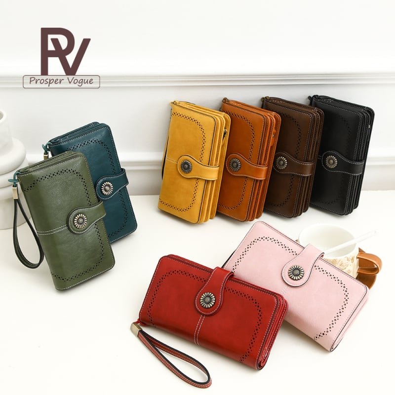 Женски RFID портфейл от PU кожа — монетник, отделение за карти, водоустойчив, износоустойчив, голям капацитет, клач