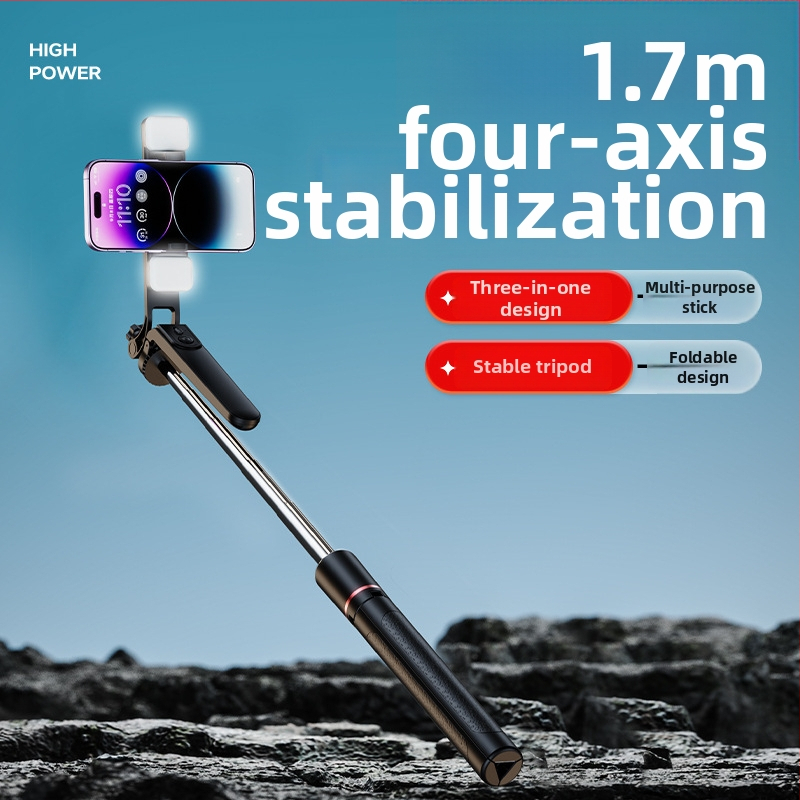 Bluetooth gimbal selfie tyč so statívom – 3 v 1 držiak na telefón, vstavané svetlo, diaľkové ovládanie, univerzálna kompatibilita