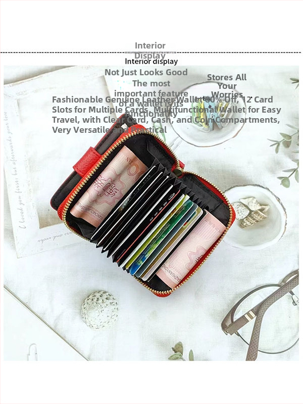 Γυναικείο πορτοφόλι με φερμουάρ από γνήσιο δέρμα Qimo – Μεγάλη χωρητικότητα, πρώτο στρώμα βοδινού δέρματος, επένδυση πολυεστέρα, Καλοκαίρι 2024