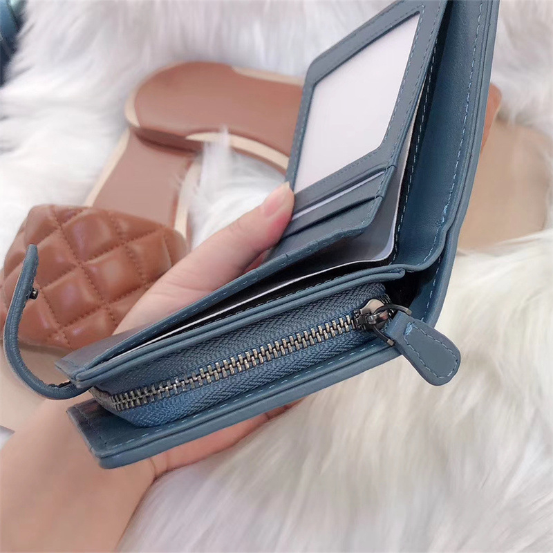 Дамски бифолд портфейл от естествена кожа с текстура на овча кожа, множество джобове за карти и монетник