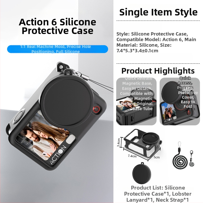 DJI Action6 silikónový obal s ochranou objektívu, proti pádu a lanku proti strate – set príslušenstva pre športovú kameru