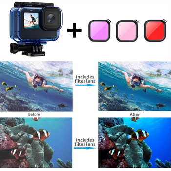 GoPro 9-13 vodotesný kryt pre príslušenstvo, set; Materiál: PC + tvrdené sklo; Tlačené logo; Model: 9-13