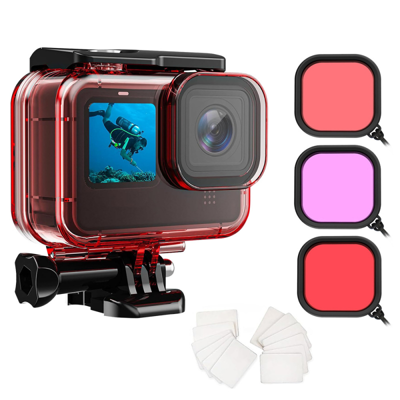 GoPro 9-13 vodotesný kryt pre príslušenstvo, set; Materiál: PC + tvrdené sklo; Tlačené logo; Model: 9-13