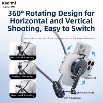 Suport magnetic pentru gât cu anti-vibrații pentru camere de acțiune și smartphone-uri — cauciuc și metal, compatibil universal, model J10
