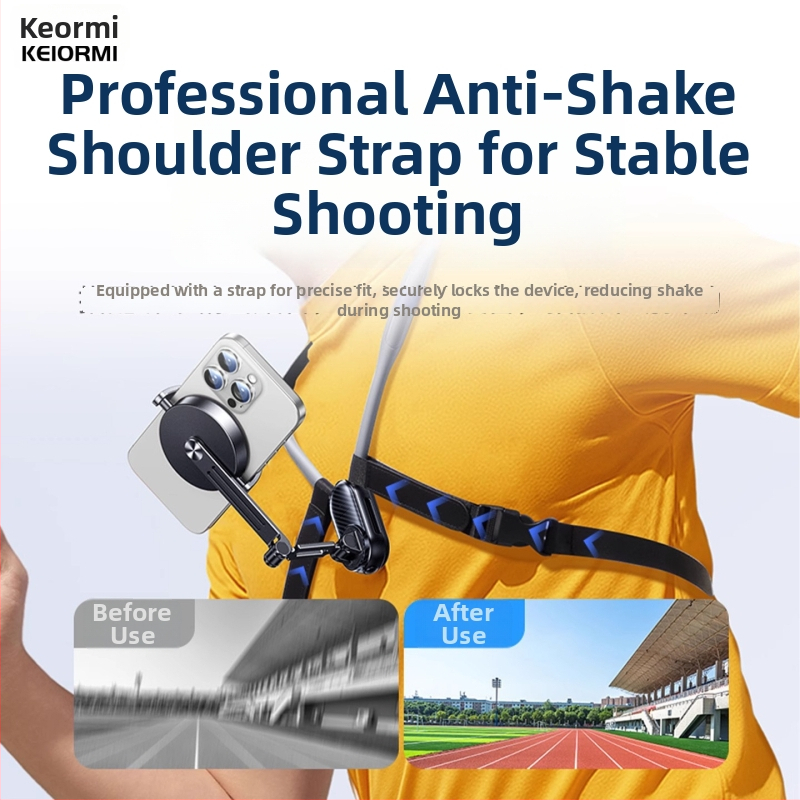 Suport magnetic pentru gât cu anti-vibrații pentru camere de acțiune și smartphone-uri — cauciuc și metal, compatibil universal, model J10