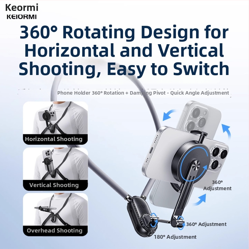 Suport magnetic pentru gât cu anti-vibrații pentru camere de acțiune și smartphone-uri — cauciuc și metal, compatibil universal, model J10