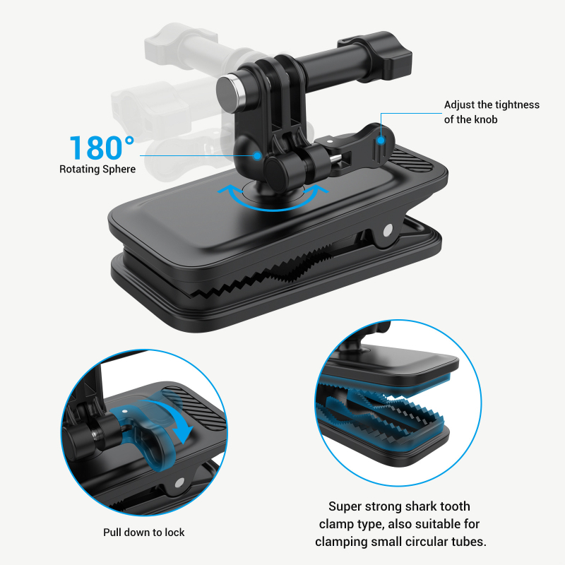 Univerzalni klip za ruksak GoPro s magnetskim držačem — lagani držač kamere, kompatibilan s GoPro, Insta360, DJI i pametnim telefonima | silikon + ABS + PC | PK03