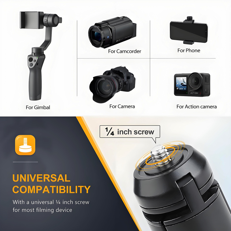 Stativ metalic de birou pentru telefoane, camere de acțiune și proiectoare — model At1006, aliaj de aluminiu