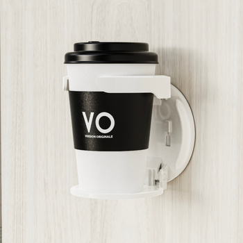 Držiak na pohár – skladací, prenosný; upevnenie na stenu vákuovým uchytením; plastový organizér na stôl