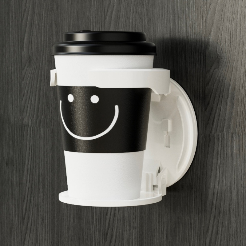 Držiak na pohár – skladací, prenosný; upevnenie na stenu vákuovým uchytením; plastový organizér na stôl