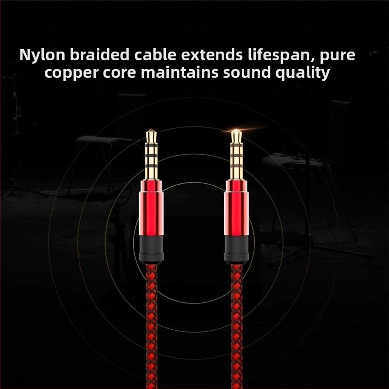 3,5 mm samec–samec AUX audio kábel, tkaný, s bezoxidovým medeným jadrom