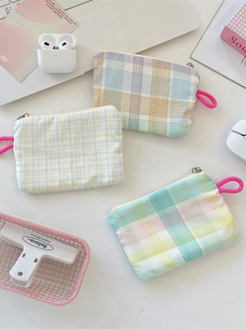 Novčanik i organizator dodataka sa svježim kariranim printom, poliester, podstava platno, ulični stil, za žene