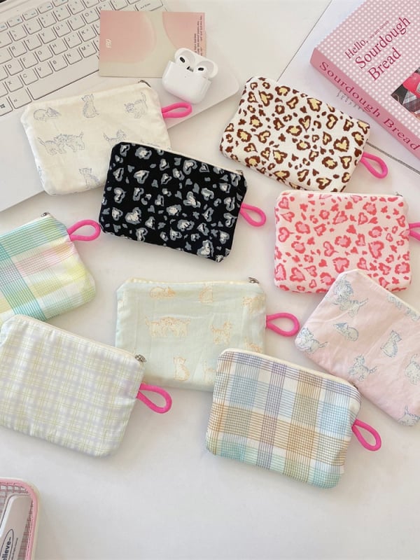 Novčanik i organizator dodataka sa svježim kariranim printom, poliester, podstava platno, ulični stil, za žene