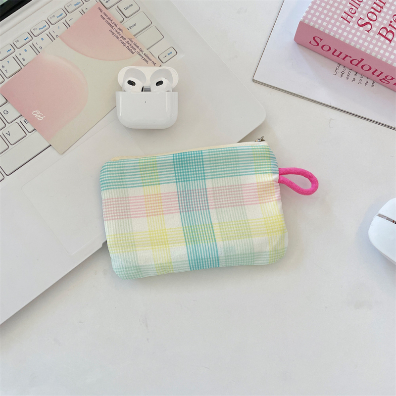 Novčanik i organizator dodataka sa svježim kariranim printom, poliester, podstava platno, ulični stil, za žene