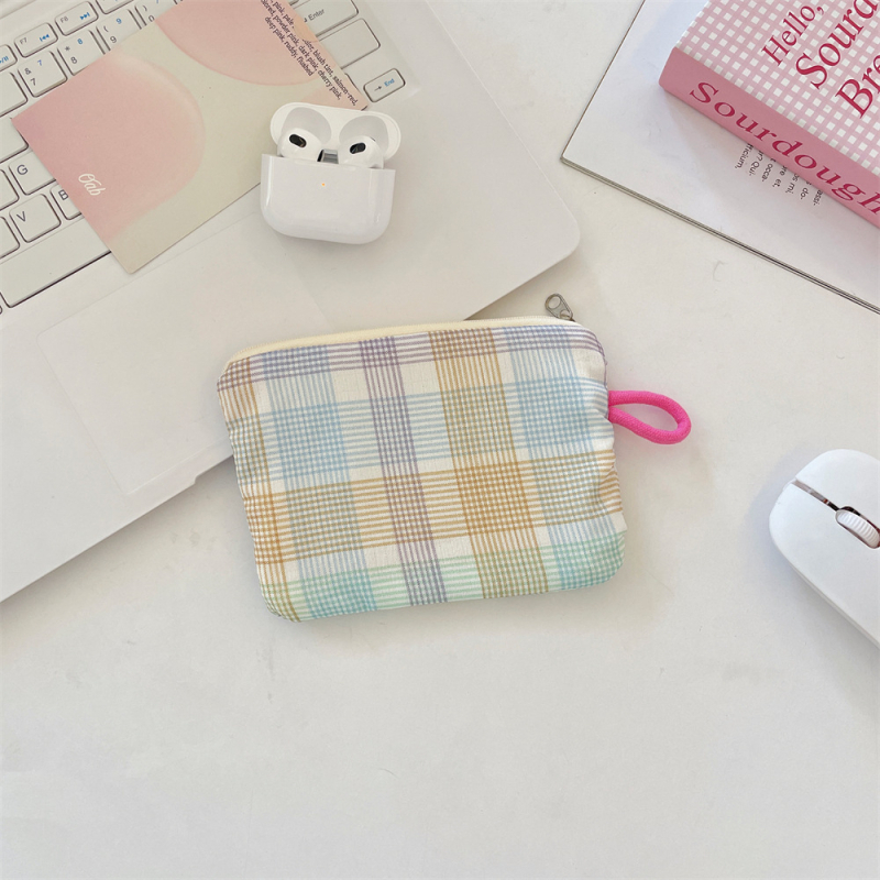 Novčanik i organizator dodataka sa svježim kariranim printom, poliester, podstava platno, ulični stil, za žene