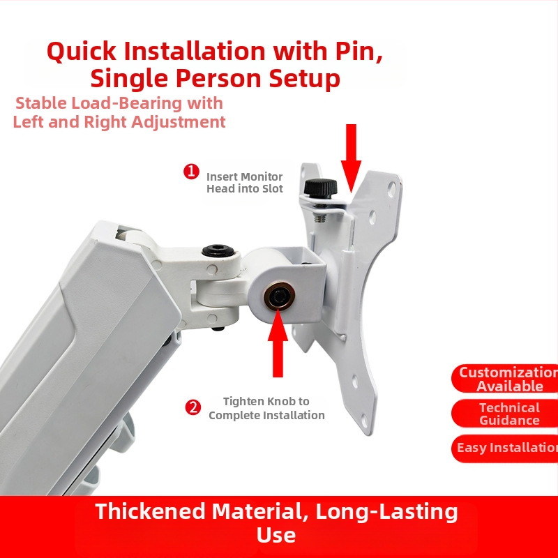 Stojan na monitor s pneumatickým ramenom, nastaviteľná výška a otočný mechanický ram, materiál: uhlíková oceľ + ABS + PA