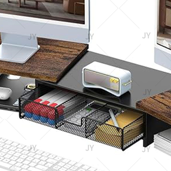 Dvojmonitorový stolový vyvýšený stojan s zásuvkou — 3 úrovne, uhlíková oceľ, montáž na stôl