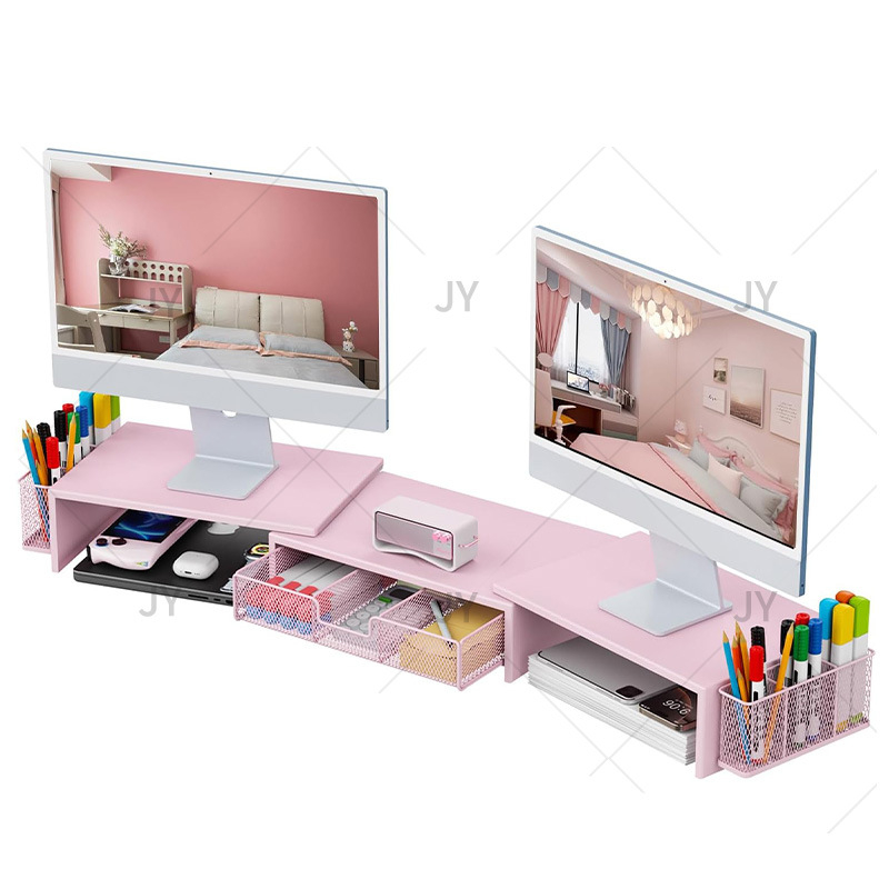 Dvojmonitorový stolový vyvýšený stojan s zásuvkou — 3 úrovne, uhlíková oceľ, montáž na stôl