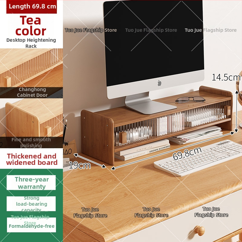 Dvojposchodový bambusový stojan na stolný monitor s úložným priestorom, moderný minimalistický štýl, multifunkčný