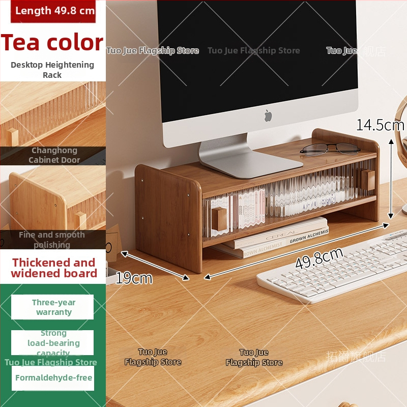 Dvojposchodový bambusový stojan na stolný monitor s úložným priestorom, moderný minimalistický štýl, multifunkčný