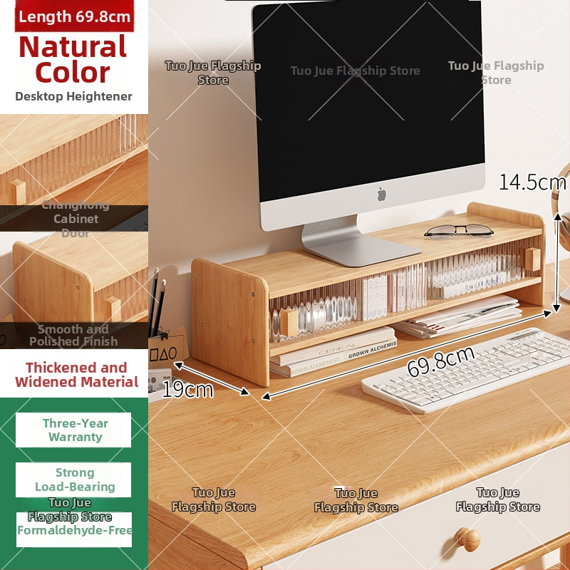 Dvojposchodový bambusový stojan na stolný monitor s úložným priestorom, moderný minimalistický štýl, multifunkčný