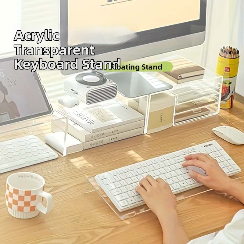 Stojan na klávesnicu na stole – akrylový, 1-podlažný, pohyblivý, bez montáže, priehľadný držiak, pre štúdium alebo kanceláriu