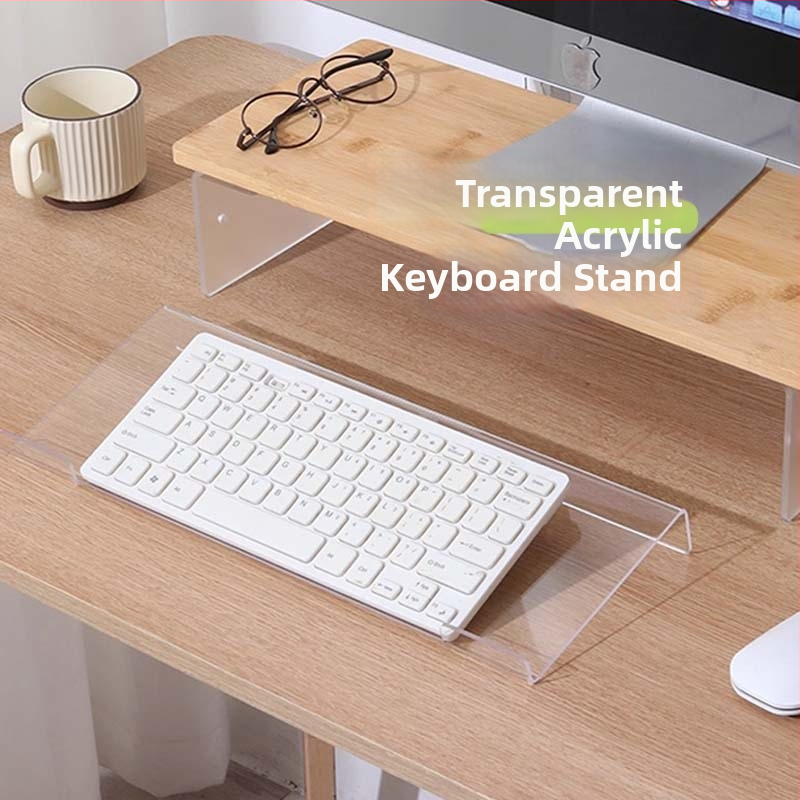 Stojan na klávesnicu na stole – akrylový, 1-podlažný, pohyblivý, bez montáže, priehľadný držiak, pre štúdium alebo kanceláriu