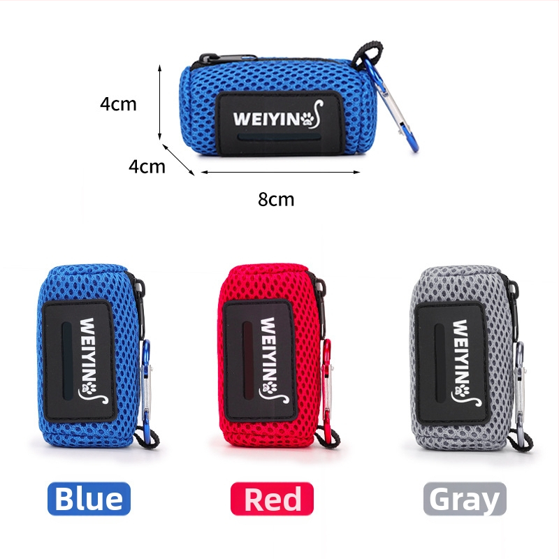 Dispenzér tašiek na výkaly psov s kontinuálnou rolou, ľahko prenosný, na vonkajšie použitie s hákom