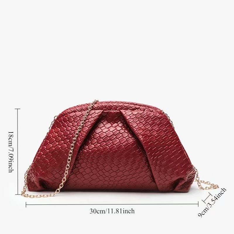 Clutch de seară în formă de dumpling, material PU cu căptușeală PU, interior laminat cu fermoar, stil pe un umăr, lansare toamnă 2025