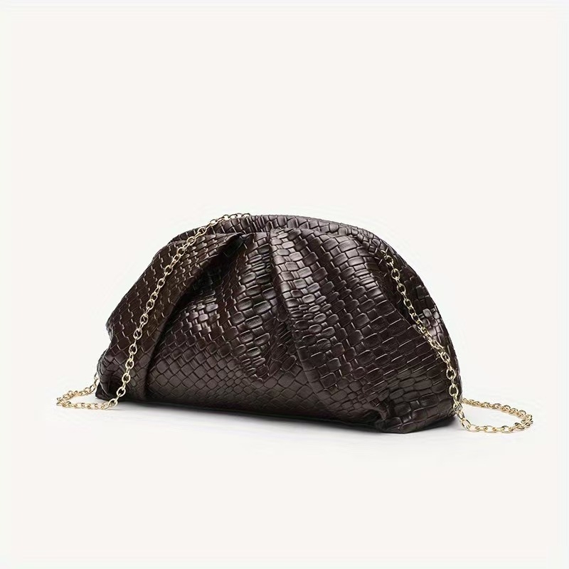 Clutch de seară în formă de dumpling, material PU cu căptușeală PU, interior laminat cu fermoar, stil pe un umăr, lansare toamnă 2025
