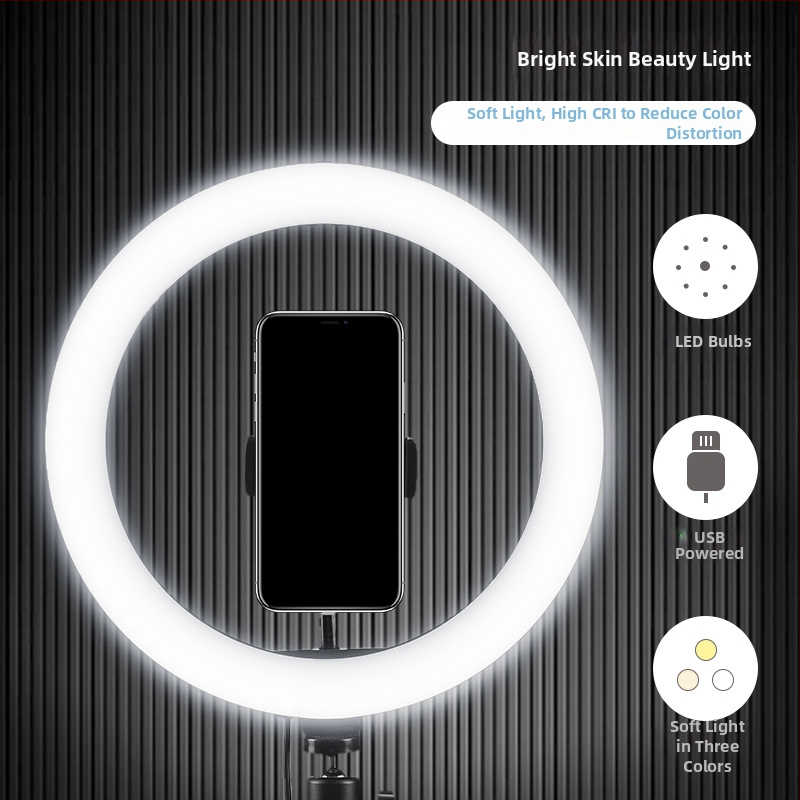 Kruhové LED svetlo pre telefón pre selfie a živé vysielanie – 5V, 5W, 3000–6500K, s reguláciou jasu