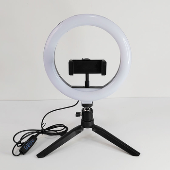 LED stolná kruhová svetlá na živé vysielanie s funkciou krásy, obsahuje držiak na telefón a gimbal, nastaviteľná jas