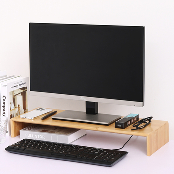 Trojposchodový stolný vyvýšený stojan na počítač — drevený/bambusový materiál, jednoduchý moderný štýl; viacúčelový organizér s úložiskom pre kozmetiku, na stole a do izby; bez montáže.