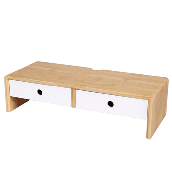 Trojposchodový stolný vyvýšený stojan na počítač — drevený/bambusový materiál, jednoduchý moderný štýl; viacúčelový organizér s úložiskom pre kozmetiku, na stole a do izby; bez montáže.